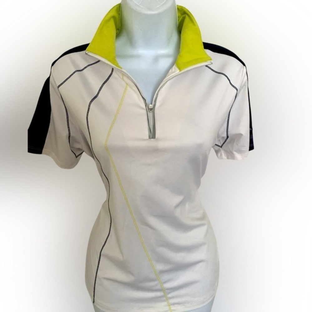 Cutter & Buck Quarter Zip Top - M white , navy , green , polyester spand…